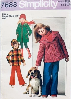 Simplicity Pattern 7688 Child's Lined Hooded Jackets 3 Styles - Size 3 UNCUT - Image 1 of 2