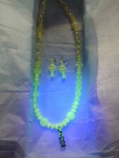 UV Reactive Uranium Glass Beaded Handmade Necklace w Recycled Antique glass