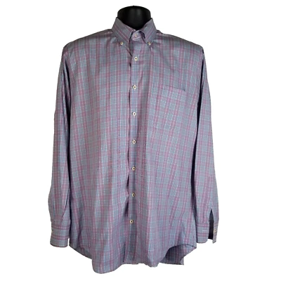 Peter Millar Dress Shirt Men's Large Blue/Pink Plaid 100% Cotton Lightweight - Image 1 of 4