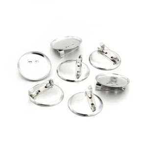 50pcs Platinum Tone Iron Brooch Cabochon Setting Blank Bezel Pin Back 28mm Tray - Picture 1 of 2