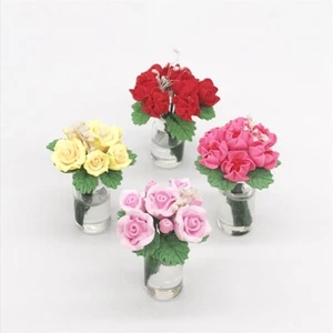 1:12 Dollhouse Miniature Garden Rose Living Room Decora Accessories Glass Vase - Picture 1 of 16
