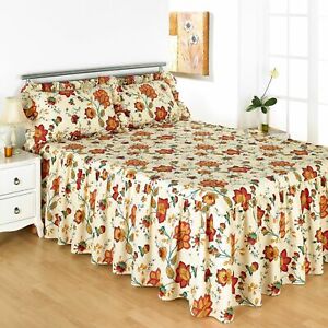 Jacobean Floral Quilted Fitted Bedspread Set - Traditional Style with Valance