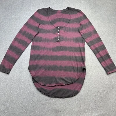 Túnica We The Free Henley Feminina Grande Rosa Listra Cinza Alta Baixa Boho Casual Top - Imagem 1 de 4