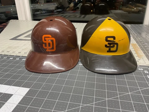 2 Vintage Baseball Plastic Batting Helmet Hat San Diego Padres Adjustable Cover