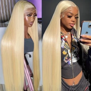 Long Straight 613 Light Blonde Synthetic Lace Front Wigs Natural as Human Hair - Picture 1 of 5