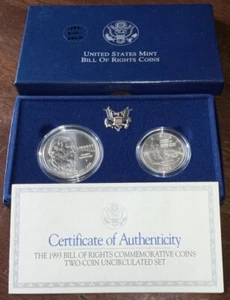 1993 Bill Of Rights Commemorative 2-Coin Uncirculated Set USMINT OGP/COA & BOX - Picture 1 of 7