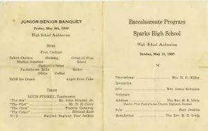 1930 Sparks Kansas High School juega programa y menú de banquetes - Imagen 1 de 2