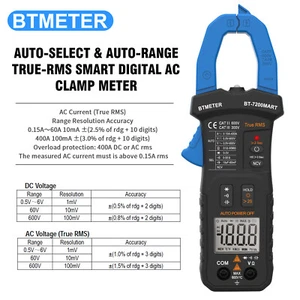 BTMETER TRMS 6000 Counts Digital Clamp Multimeter AC/DC Voltage Current DMM Test - Picture 1 of 12
