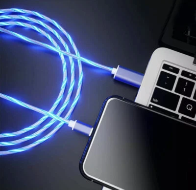 For iPhone Type C Micro Light Up Phone Charger Flow LED Charging USB Cable Cord - Image 1 of 4