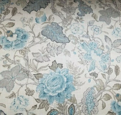 Domenica in Mist BTY 54" Wide P Kaufmann Linen / Rayon Blue Grey Jacobean Floral - Image 1 of 2
