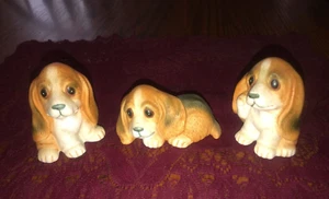 Vintage Home Interiors Homco 1407  Bassett Hound Puppy Dog Figurines Set of 3 - Picture 1 of 5