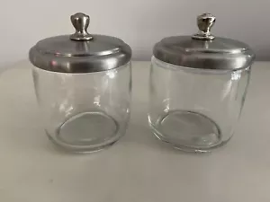 Pair of Clear Glass Chrome Lid Bathroom Toiletry Kitchen Vanity Storage Jars - Picture 1 of 8