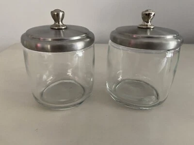 Pair of Clear Glass Chrome Lid Bathroom Toiletry Kitchen Vanity Storage Jars - Image 1 of 4