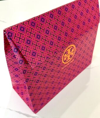 BOLSA REGALO Tory Burch Triángulo Grande Cierre Solapa 12x10.5x5 Rosa Naranja Usada en Excelente Condición Foto 1 de 4