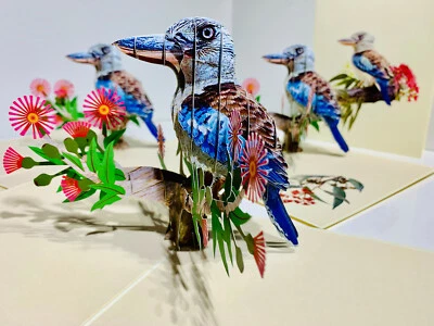TARJETAS POP ORIGAMI Cucaburra Pájaro Martín Pescador Pájaro 3D Pop Up Tarjeta de Felicitación Aussie Foto 1 de 4