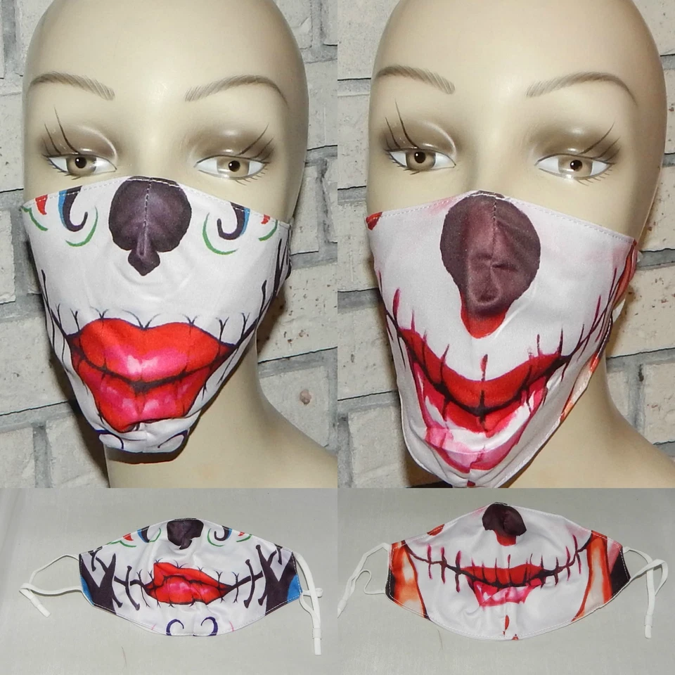 LOT OF 2 SUGAR LIPS NOSE SKULL WASHABLE COTTON ADJUSTABLE FACE MASK INDIANA - Image 1 of 1
