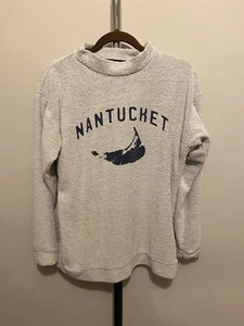 Woolly Threads Nantucket vintage pullover Women Grey Med Blue Island Logo Retro - Picture 1 of 6