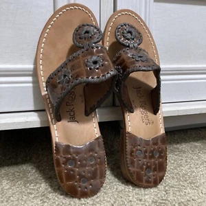 Jack Rogers Newport Croc Navajo Brown Patent Leather Sandals Shoes Size 6 - Picture 1 of 13