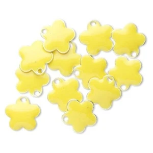 12 Silver Plated & Yellow Enamel 10mm Flower Charms * - Picture 1 of 1