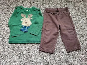 Jumping Beans Size 18 Months Reindeer Holiday Top & Brown Knit Pants Set VGUC - Picture 1 of 4