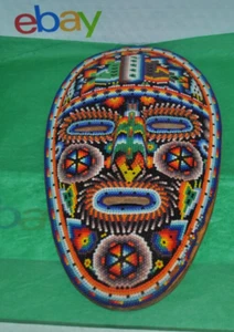 VTG Huichol Indian Mask Sculpture Wood Beaded Masterful Tribal  WALL DECOR 11"H - Picture 1 of 6