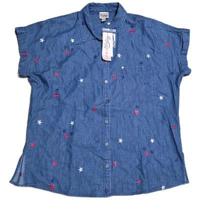 Camisa Como Vintage Con Botones Para Mujer Talla Grande Azul Denim Estrella Bordada Foto 1 de 4