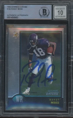 Bowman Chrome #182 Randy Moss 1998 autógrafo radiocontrol novato BAS BGS Beckett 10 automático Foto 1 de 2