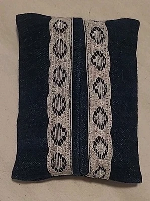 Porta Pañuelos Tamaño Cartera Accesorios Hecho a Mano Denim Encaje Western Country Rústico Foto 1 de 4