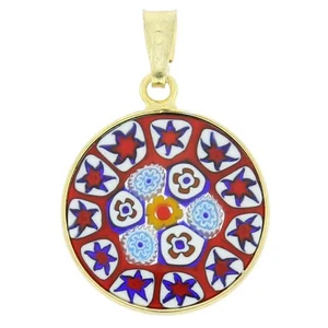 GlassOfVenice Murano Glass Millefiori Pendant in Gold-Plated Frame 3/4" - Picture 1 of 4