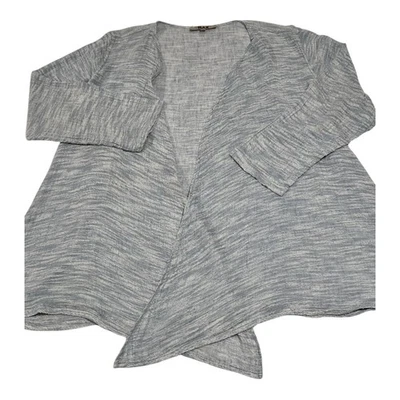 Cárdigan manga larga FLAX 100 % lino para mujer XL azul claro frente abierto Foto 1 de 4