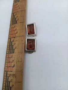 925 STERLING SILVER EARRINGS BALTIC ORANGE COGNAC AMBER CLIP ON - Picture 1 of 4
