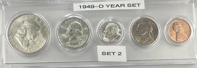 1949-D Mint 5-Coin Year Set – AU – Toned Nickel – 90% Silver – Denver Mint Set 2 - Image 1 of 4