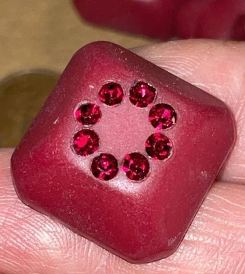 7 Vtg MCM Red Rhinestone Burgundy Square Dome Plastic BUTTONS Shank 7/8" 22mm - Image 1 of 4