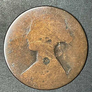 1847 ? Großbritannien große One Penny Bronze Münze Queen Victoria Weltmünze Vintage - Bild 1 von 3