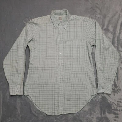 Camisa masculina vintage flecha xadrez verde grande Decton Oxford afunilada feita nos EUA 60s 70s - Imagem 1 de 4