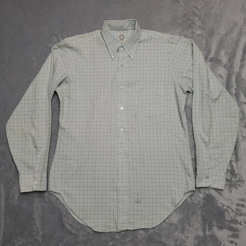 VTG Arrow Shirt Mens Large Green Check Decton Oxford Tapered Made in USA 60s 70s - Image 1 of 4