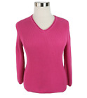 Chicos Womens Knit Silk Blend Long Sleeve V Neck Solid Pink Sweater Size 2