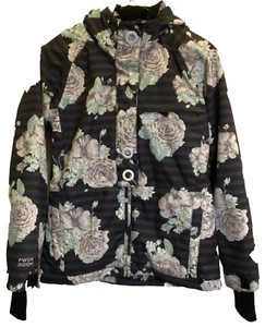 Youth Medium Jacket Floral Ski Snowboard (Black Gray Green) PWDR Room - Picture 1 of 17