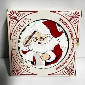 Vintage Santa 1982 JASCO Holidays Christmas Ceramic Tile 2 Trivets 4x4 - Picture 1 of 6