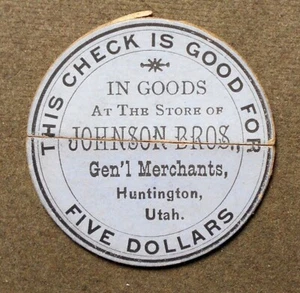 Huntington, Utah, Johnson Bros., General Merchants, dieser Scheck ist gut für fünf - Bild 1 von 2