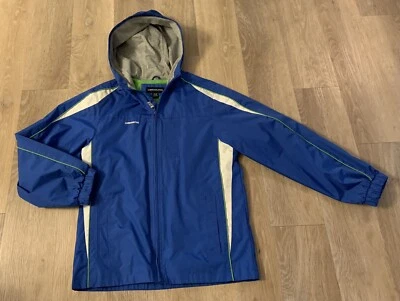 London Fog 男孩 14-16 码蓝色连帽全拉链夹克带绿色内饰 — 第 1/4 张图片