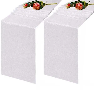 White Sequin Table Runner for Graduation Baby Wedding Birthday 12x108 2 Pack - Picture 1 of 7