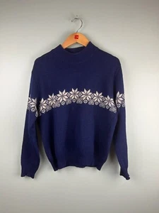 Vintage Austrian Wool Sweater Sz Med Blue Knit Crew Neck Pullover B. Jeller Snow - Picture 1 of 11