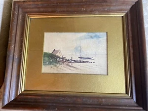 Antique "Coastal Landscape Scene" Watercolor Painting - Framed - Picture 1 of 14
