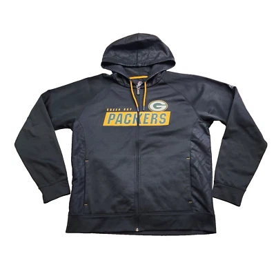 Majestic Sudadera con Capucha Cremallera Completa Para Hombres Lg Negra Green Bay Packers Bolsillos Foto 1 de 4