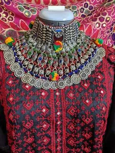 Large Kuchi Crescent Moon Tribal Choker Authentic Vintage Adornment (#10142) - Picture 1 of 9