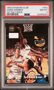 1993 Stadium Club 1ST Day Issue Card #352 Chris Webber Rookie RC PSA 8 NM-Mint - Picture 1 of 2