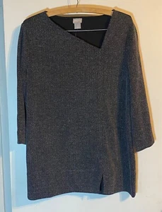 Chicos asymmetrical tunic top black white herringbone tweed stretch coverage L - Picture 1 of 4