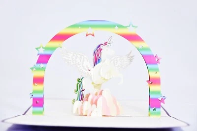 Tarjeta de felicitación emergente 3D unicornio mágico con arco iris envío a EE. UU. Foto 1 de 4