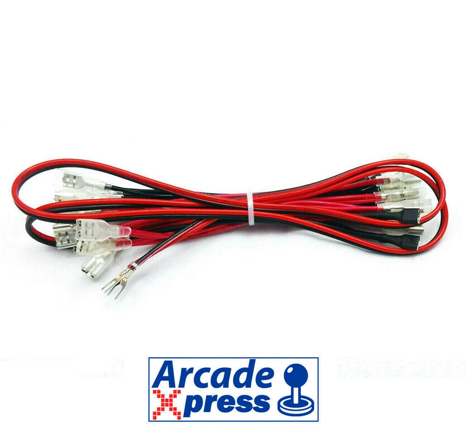 ARCADE EXPRESS LED Arcade Cable Wired U Wire Harness 22 Insulated Buttons 6.3mm Fastons
